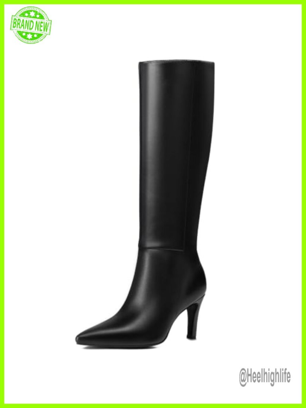 Knee High Stiletto Boots Pointed Toe PU Leather Tall Dress Boots